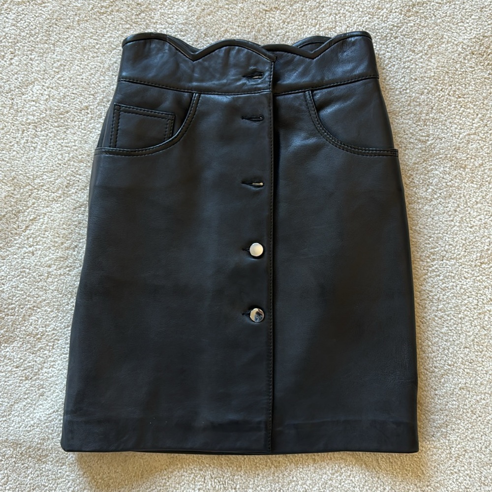 Maje black leather skirt